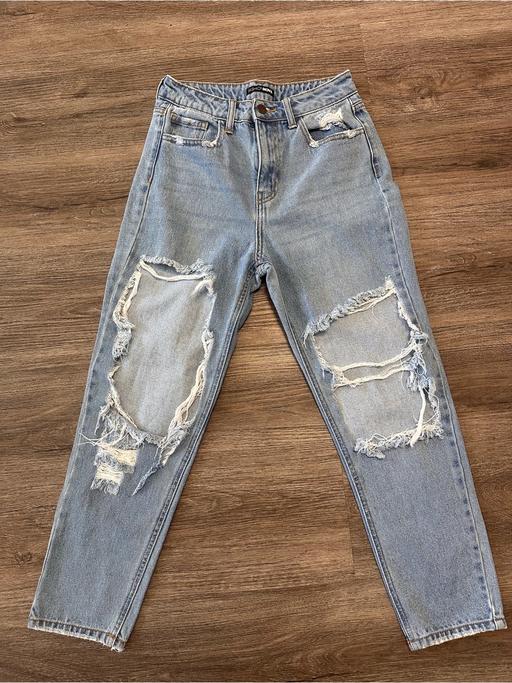 Fashion Nova Light Blue Distressed Boyfriend Jeans